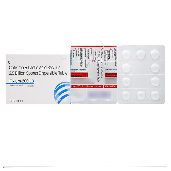 Product Name: FIXIUM 200 LB, Compositions of Cefixime 200mg (Lactic Acid Bacillus D.T.) are Cefixime 200mg (Lactic Acid Bacillus D.T.) - Fawn Incorporation