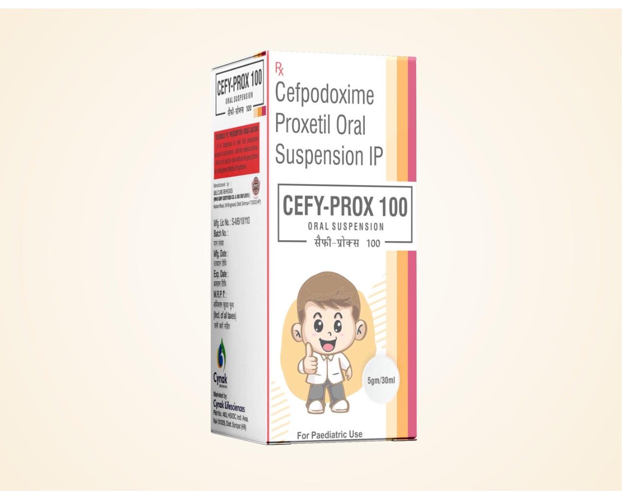 Product Name: CEFY PROX 100, Compositions of CEFY PROX 100 are cefpodoxime proxetil oral suspension ip - Cynak Healthcare