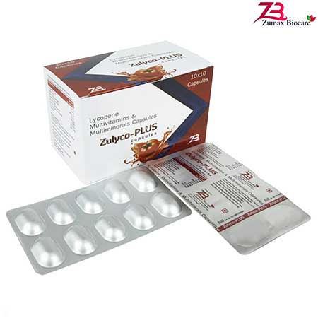 Product Name: Zulyco Plus, Compositions of Zulyco Plus are Lycopene,Multivitamins,Multiminerals Capsules - Zumax Biocare