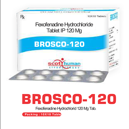 Product Name: Brosco LB, Compositions of Brosco LB are Fexofenadine Hydrochloride Tablets IP 120 mg - Scothuman Lifesciences
