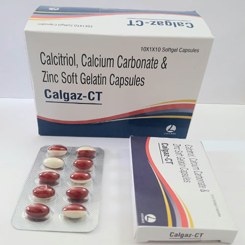 Product Name: Calgaz CT, Compositions of Calgaz CT are Calcitriol calcium carbonate & zinc soft Gelatin - Leegaze Pharmaceuticals Private Limited