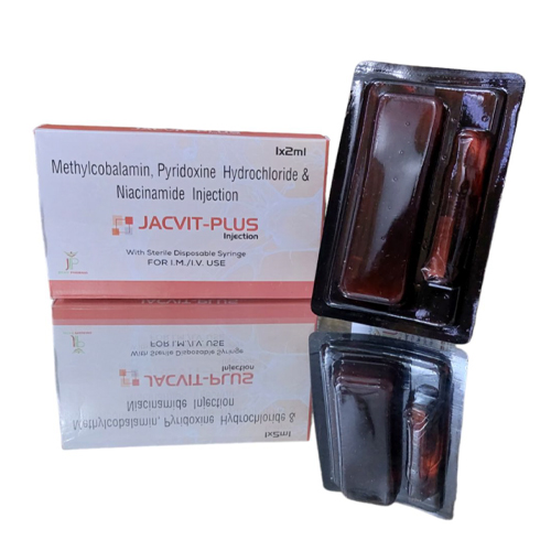 Product Name: JacvitPlus, Compositions of JacvitPlus are Methylcobalamin, Pyridoxine Hydrochloride & Niacinamide Injection - Jecks Pharma