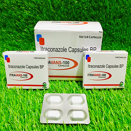 Product Name: Itravans 100, Compositions of Itravans 100 are Itraconazole Capsules BP - Gvans Biotech Pvt. Ltd
