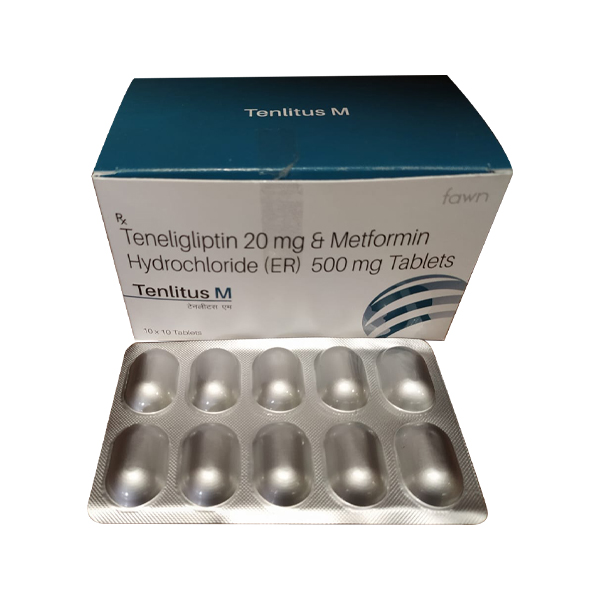 Product Name: TENLITUS M, Compositions of Teneligliptin 20mg + Metformin 500 SR are Teneligliptin 20mg + Metformin 500 SR - Fawn Incorporation