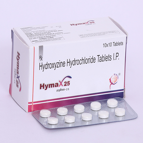 Product Name: HYMAX 25, Compositions of HYMAX 25 are Hydroxyzine Hydrochloride Tablets IP - Biomax Biotechnics Pvt. Ltd