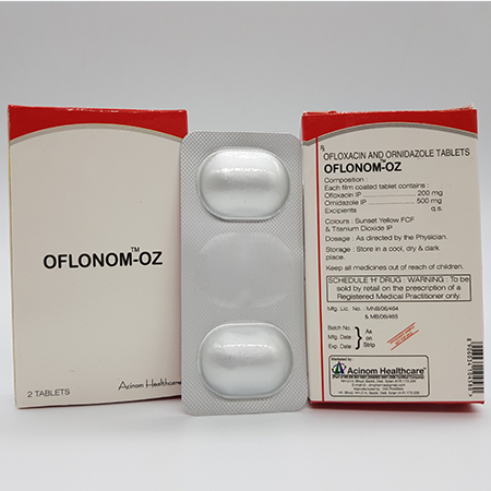 Product Name: Oflonom Oz, Compositions of Oflonom Oz are Ofloxacin 200 MG - Acinom Healthcare