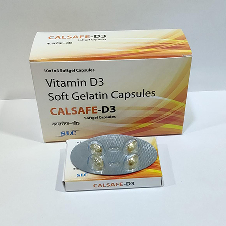Product Name: Calsafe D3, Compositions of Calsafe D3 are Vitamin D3 Soft Gelatin Capsules - Safe Life Care