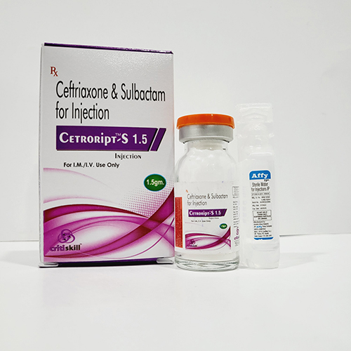 Product Name: Cetroript S 1.5, Compositions of Cetroript S 1.5 are Ceftrioxone & Sulbactam For Injection - Kript Pharmaceuticals
