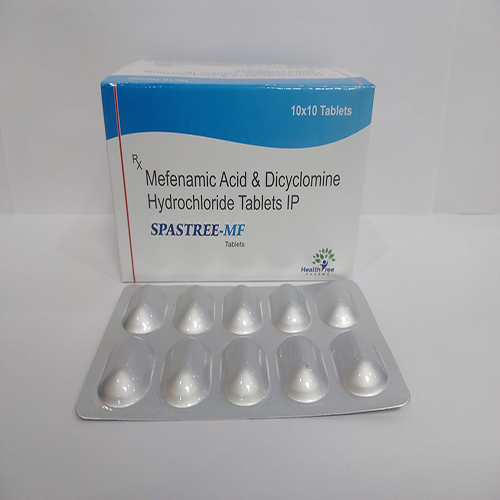 Product Name: Spastree MF, Compositions of Spastree MF are Mefenamic Acid & Dicyclomine Hydrochloride Tablets IP - Healthtree Pharma (India) Private Limited