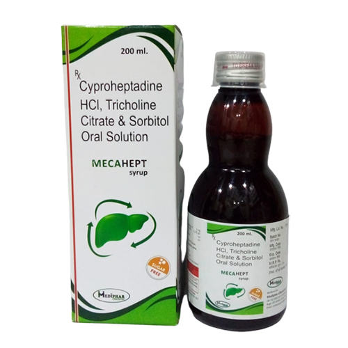 Product Name: Mecahept, Compositions of are Cyproheptadine Hydrochloride ,Tricholine Citrate and Sorbitol Oral Solution - Mediphar Lifesciences Private Limited