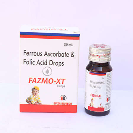 Product Name: Fazmo XT, Compositions of Fazmo XT are Ferrous Ascorbate & Folic Acid Drops - Eviza Biotech Pvt. Ltd