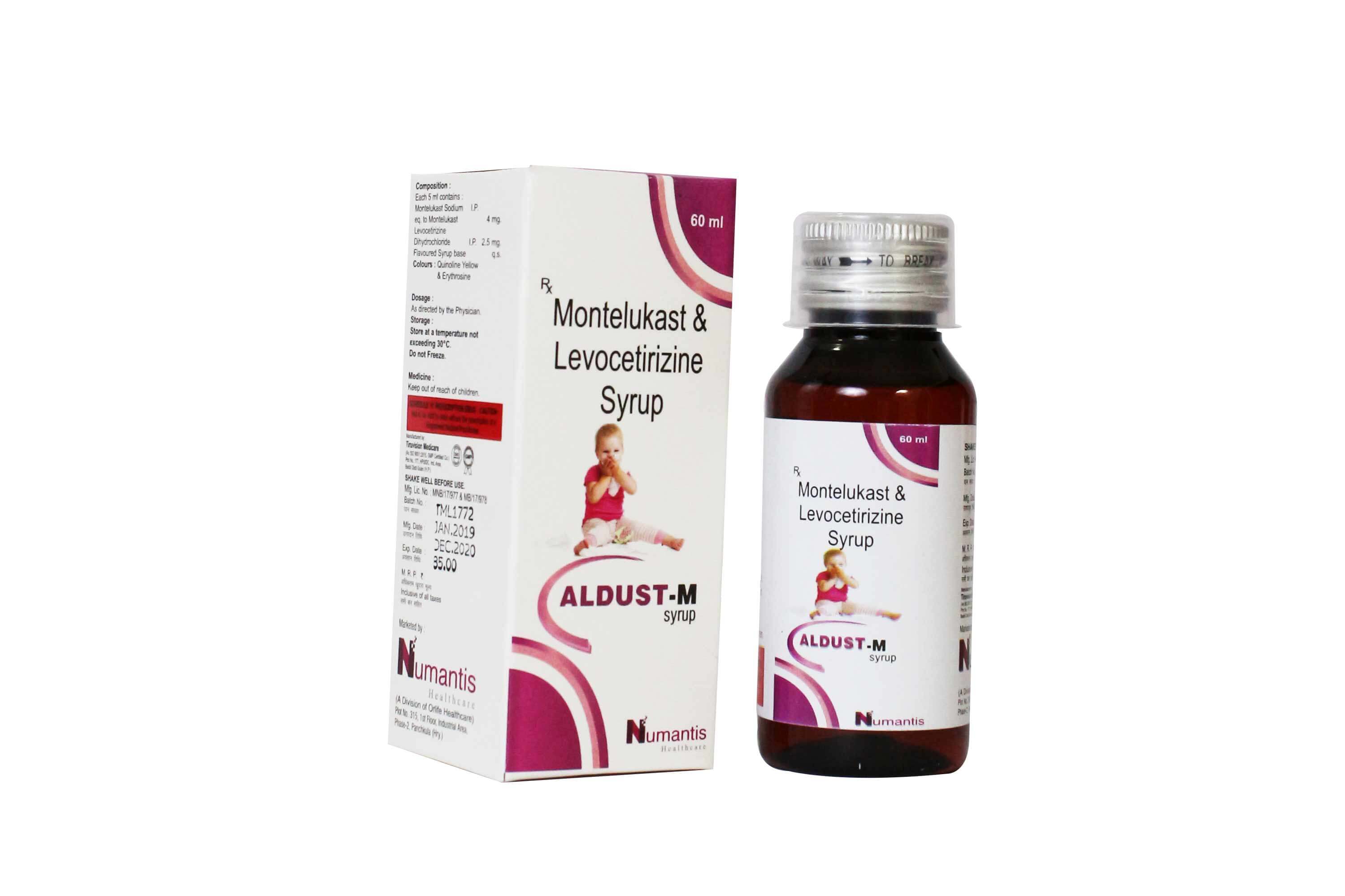 Product Name: Aldust M, Compositions of Aldust M are Montelukast & Levocetrizine Syrups - Numantis Healthcare