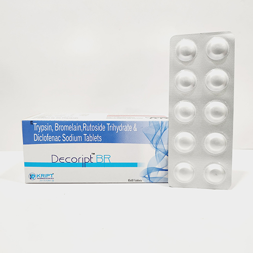 Product Name: Decoript BR, Compositions of Decoript BR are Trypsin, Bromelain, Rutoside Trihydrate & Diclofenac Sodium Tablets - Kript Pharmaceuticals