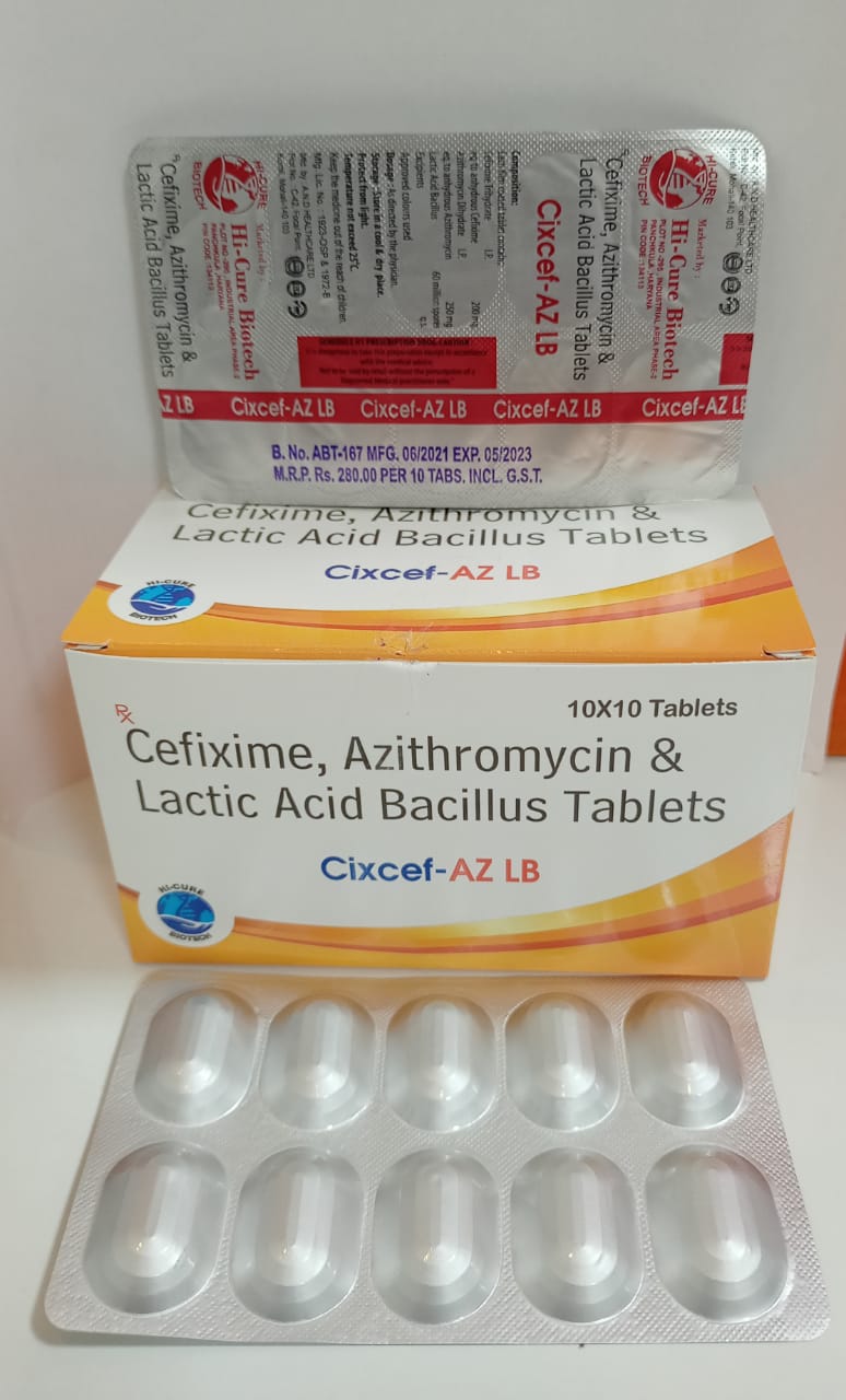 Product Name: CIXCEF AZ LB, Compositions of CIXCEF AZ LB are CEFIXIME 200 MG + AZITHROMYCIN 250 MG+ LACTOBACILLUS - Reomax Care