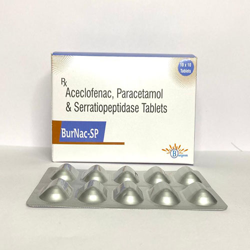 Product Name: BurNac Sp, Compositions of BurNac Sp are Aceclofenac,Paracetamol & Serratiopeptidase Tablets - Burgeon Health Series Pvt Ltd