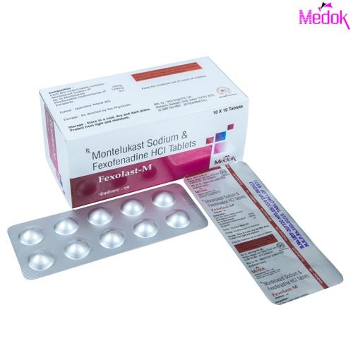 Product Name: Fexolast  M, Compositions of Fexolast  M are Monteleukast 10 mg ,Fexofenadine 120 mg  - Medok Life Sciences Pvt. Ltd