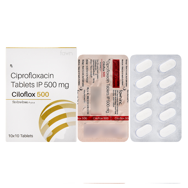 Product Name: Ciloflox 500, Compositions of Ciloflox 500 are Ciprofloxacin IP 500 mg - Fawn Incorporation