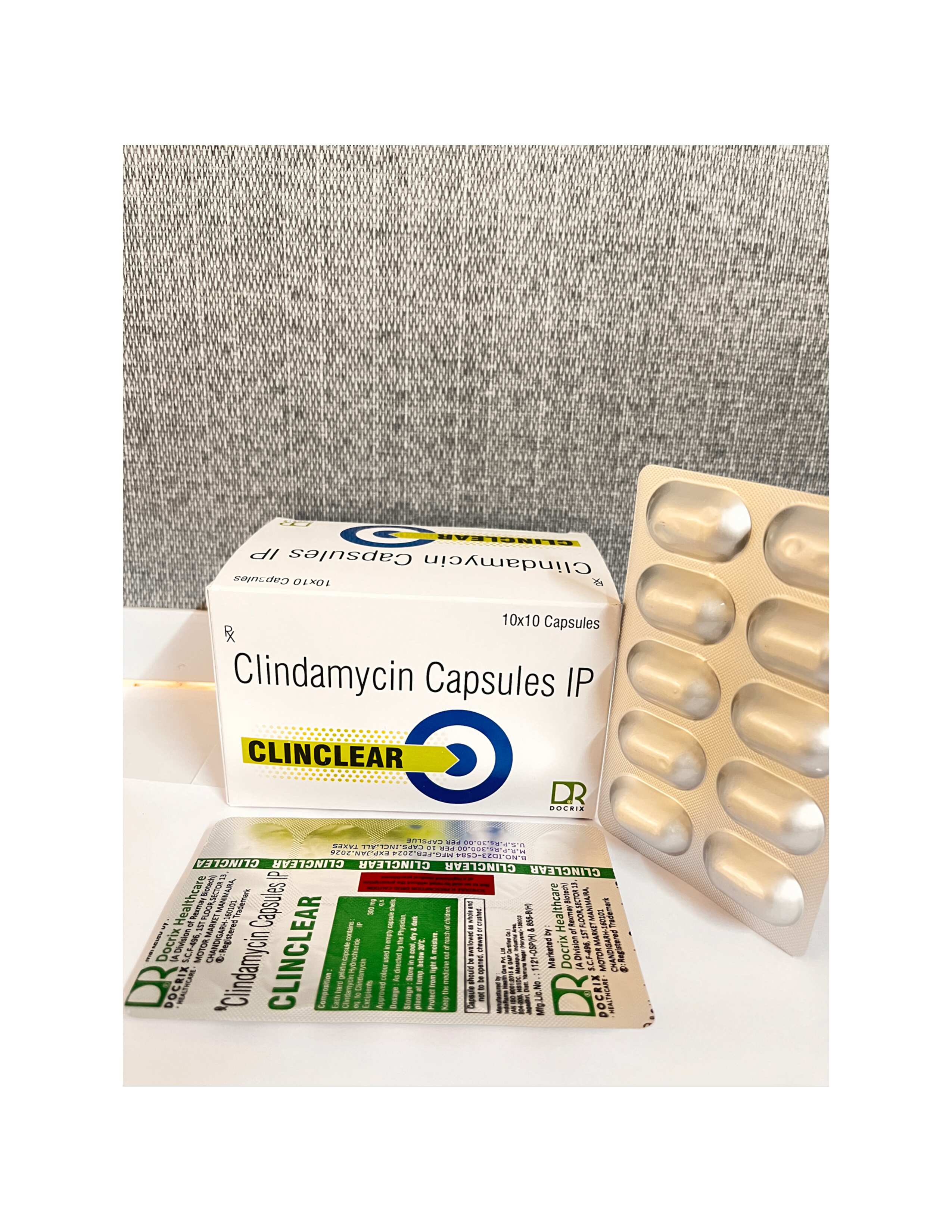 Product Name: Clinclear, Compositions of Clinclear are Clindamycin Capsule IP - Docrix Healthcare
