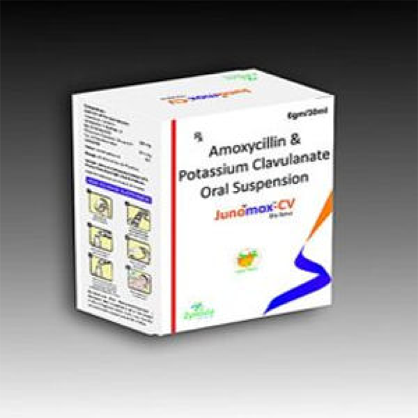 Product Name: Junomox CV, Compositions of Junomox CV are Amoxycillin & Potassium Clavulanate Oral Suspension - Zynovia Lifecare