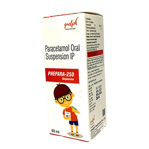 Product Name: Phepara 250, Compositions of Phepara 250 are Paracetamol Oral Suspension IP - Guelph Healthcare Pvt Ltd