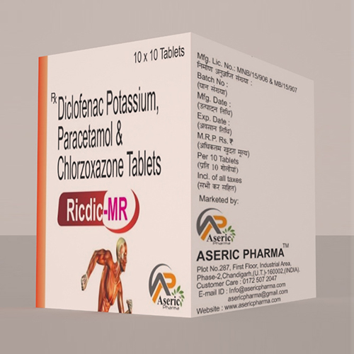 Product Name: Ricdic MR, Compositions of Ricdic MR are Diclofenac Potassium, Paracetamol & Chlorzoxazone Tablets - Aseric Pharma