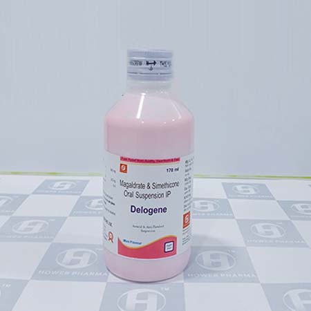 Product Name: Delogene, Compositions of Delogene are magaldrate and simethicone oral suspension IP - Hower Pharma Private Limited