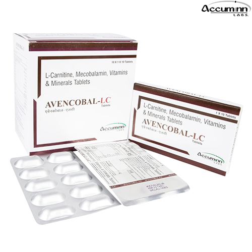 Product Name: Avencobal LC, Compositions of Avencobal LC are L Carnitine, Mecobalamin, Vitamins & Minerals Tablets - Accuminn Labs