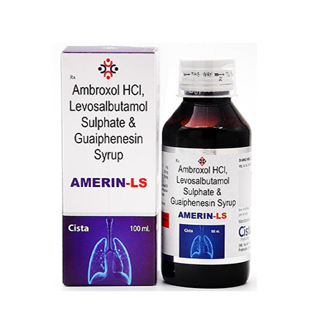 Product Name: AMERIN LS, Compositions of AMERIN LS are Ambrolxol HCL, Levosalbutamol Sulphtate & Guaiphensin Syrup - Cista Medicorp