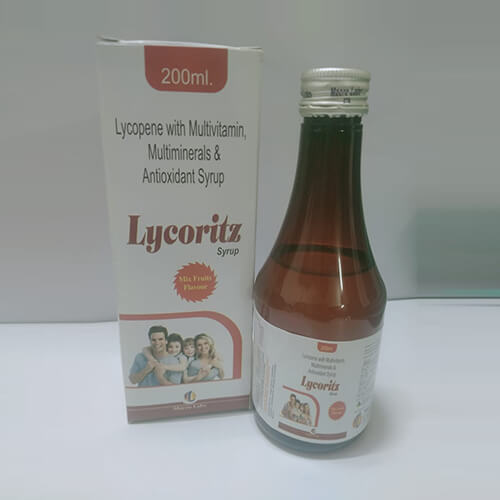 Product Name: Lycoritz, Compositions of Lycoritz are Lycopene with Multivitamin,Multimineral &  Antioxidant Syrup - Macro Labs Pvt Ltd
