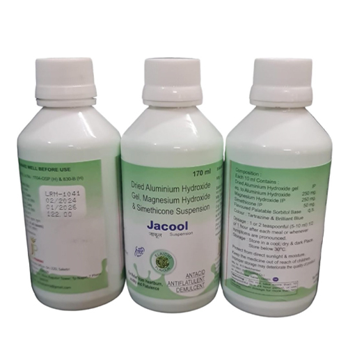 Product Name: Jacool, Compositions of Jacool are Dried Aluminium Hydroxide Gel, Magnesium Hydroxide & Simethicone Suspension - Jecks Pharma
