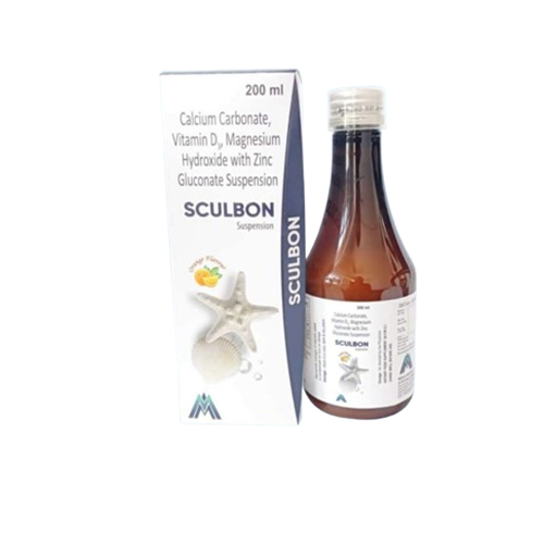 Product Name: SCULBON, Compositions of SCULBON are Calcium Carbonate, Vitamin D, Magnesium Hydroxide with Zinc Gluconate Suspension - Medlo Biotech
