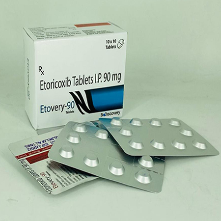 Product Name: Etovery 90, Compositions of Etovery 90 are Etoricoxib Tablets IP 90mg - Biodiscovery Lifesciences Pvt Ltd