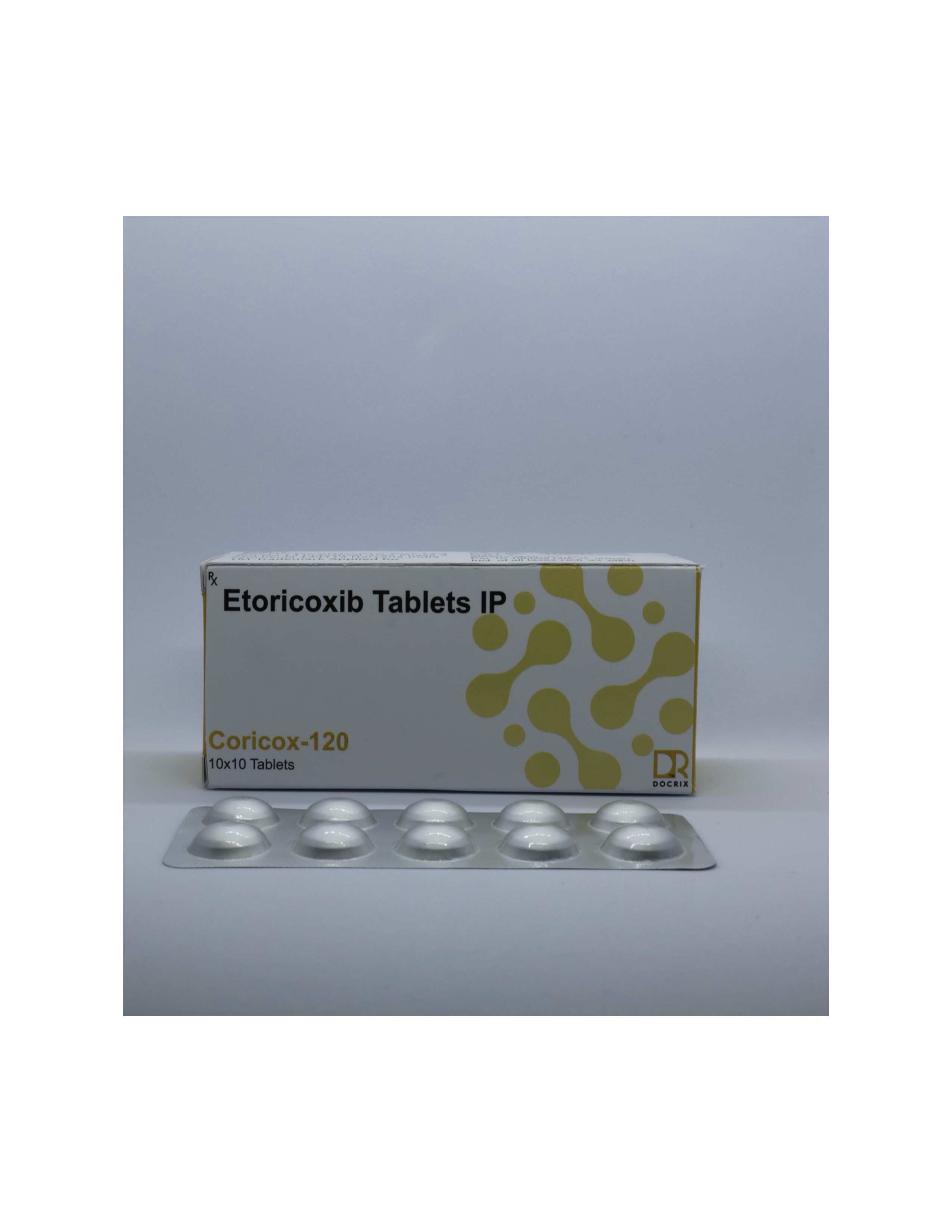 Product Name: Coricox 120, Compositions of Coricox 120 are Etoricoxib Tablets IP - Docrix Healthcare