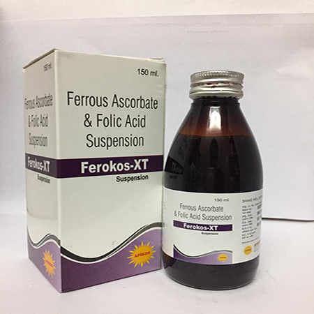 Product Name: Ferokos XT, Compositions of Ferokos XT are Ferrous Ascrobate & Folic Acid Suspension - Apikos Pharma