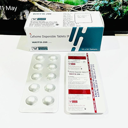 Product Name: WAFIX 200, Compositions of WAFIX 200 are Cefixime Dispersable Tablets IP - Waylone Healthcare
