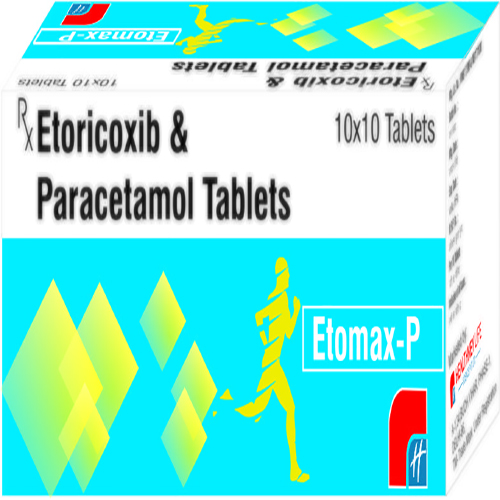 Product Name: ETOMAX P, Compositions of ETOMAX P are Etorcoxib Paracetamol Tablets IP - Healthkey Life Science Private Limited