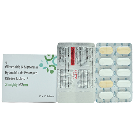 Product Name: GLIMIGHTY M2 FORTE, Compositions of GLIMIGHTY M2 FORTE are Glimeperidone & Metformin HCL Prolonged Release Tablets IP - Cista Medicorp