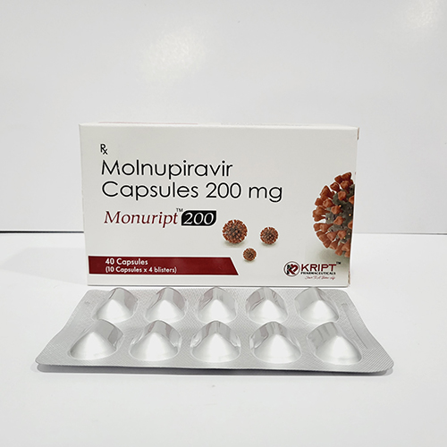 Product Name: Manuript 200, Compositions of Manuript 200 are Malnupiravir capsules 200 mg - Kript Pharmaceuticals