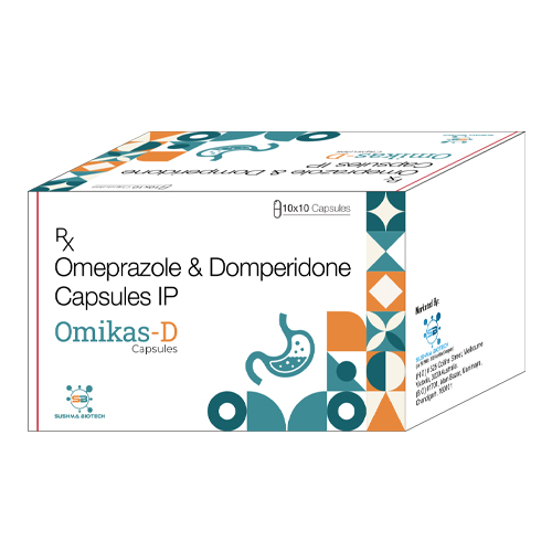 Product Name: Omikas D, Compositions of Omikas D are Omeprazole & Domperidone Capsules IP - Sushma Biotech