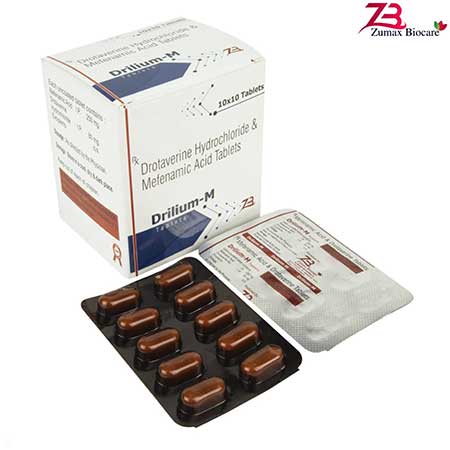 Product Name: Drillium M, Compositions of Drotaverine Hydrochloride & MefenamicAcid Tablet are Drotaverine Hydrochloride & MefenamicAcid Tablet - Zumax Biocare