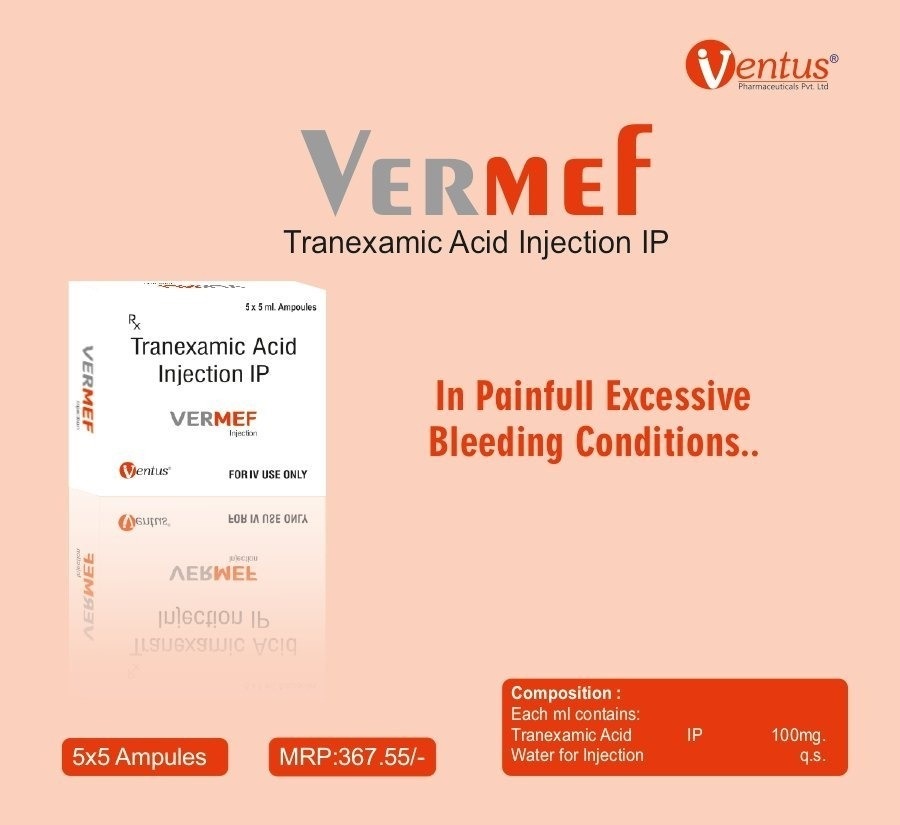 Product Name: Vermef Inj, Compositions of Vermef Inj are Tranexamic Acid Injection IP - Olfemy Care