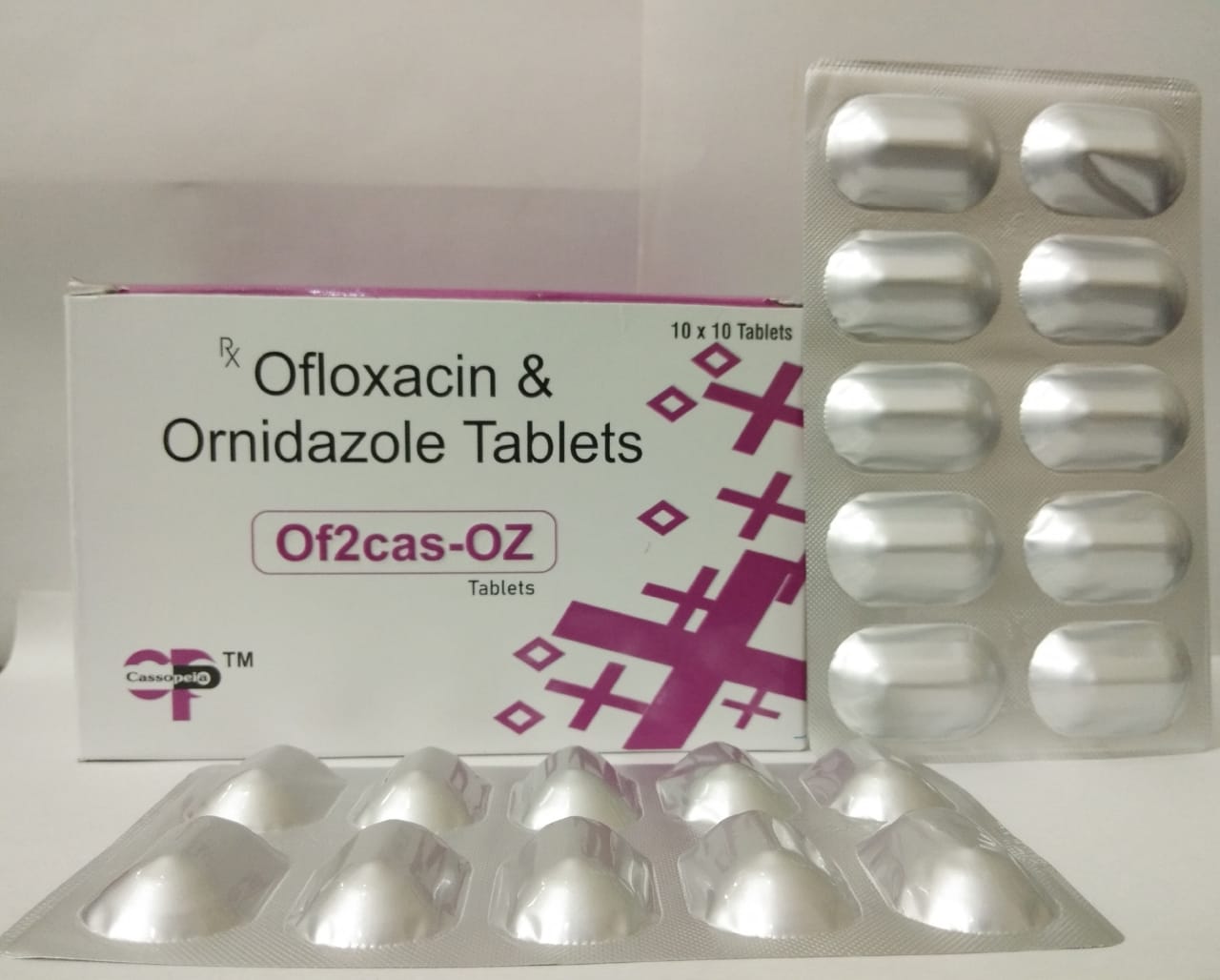 Product Name: Of2cas OZ, Compositions of Of2cas OZ are Ofloxacin & Ornidazole Tablets - Cassopeia Pharmaceutical Pvt Ltd
