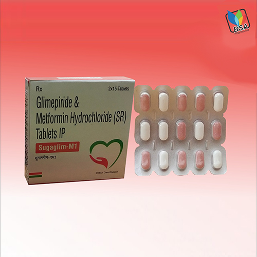 Product Name: Sugaglim M1, Compositions of Sugaglim M1 are Glimepiride & Metformin Hydrochloride (SR) Tablets IP - BSA Pharma Inc