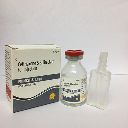 Product Name: EMROCEF S 1.5gm, Compositions of EMROCEF S 1.5gm are Ceftriaxone & Sulbactam for Injection - Apikos Pharma
