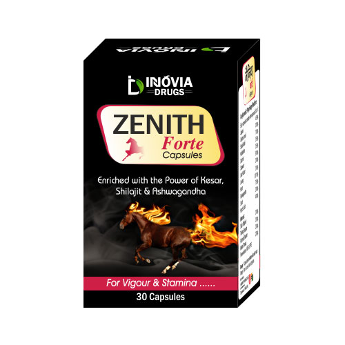 Product Name: Zenith Forte, Compositions of Zenith Forte are Enriched with the Powder of kesar ,Shilajit & Ashwagandha - Innovia Drugs