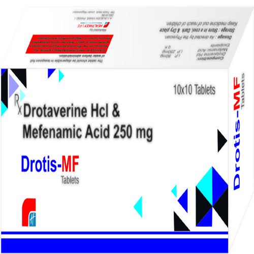 Product Name: DROTIS MF, Compositions of DROTIS MF are Drotaveine  HCL & Mefenamic Acid 250mg - Healthkey Life Science Private Limited