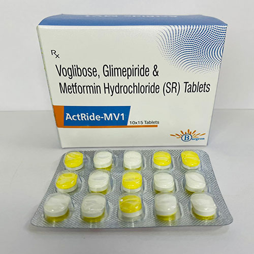 Product Name: ActRide Mv1, Compositions of ActRide Mv1 are Voglibose,Glimepiride & Metformin Hydrochloride (SR) Tablets - Burgeon Health Series Pvt Ltd