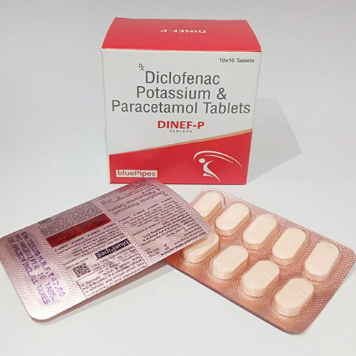 Product Name: DINEF P, Compositions of DINEF P are Diclofenac Potassium & Paracetamol Tablets - Bluepipes Healthcare