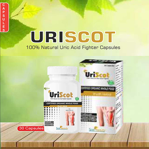Product Name: Uriscot, Compositions of Uriscot are 100% Natural  Uric Acid Fighter Capsules - Pharma Drugs and Chemicals