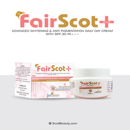 Product Name: Fairscot +, Compositions of Fairscot + are Advanced Whitening & Anti Pigmentation Daily Day Creamwith Spf-30 pa+++ - Scothuman Lifesciences
